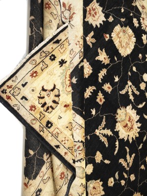 Black Floral Peshawar 9X12 Pakistan Oriental Rug