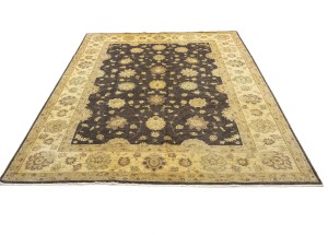 Dark Brown Floral Peshawar 9X11 Pakistan Oriental Rug