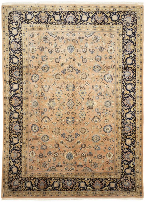 Light Salmon Floral 9X12 Indo-Kashan Vintage Oriental Rug