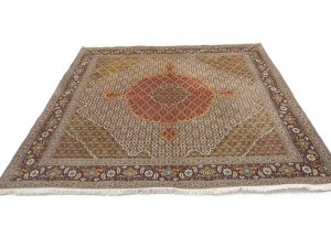 Cream Floral Geometric 8X8 Tabriz Fish Mahi Oriental Rug
