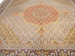 Cream Floral Geometric 8X8 Tabriz Fish Mahi Oriental Rug