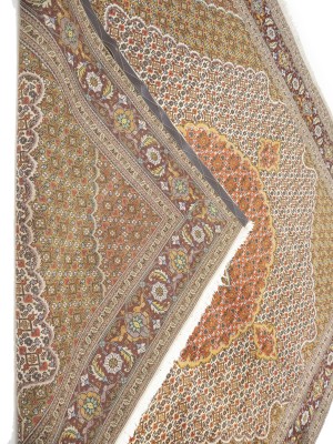 Cream Floral Geometric 8X8 Tabriz Fish Mahi Oriental Rug