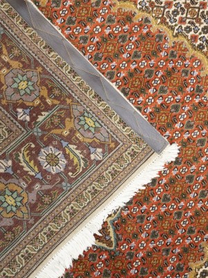 Cream Floral Geometric 8X8 Tabriz Fish Mahi Oriental Rug