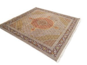 Cream Floral Geometric 8X8 Tabriz Fish Mahi Oriental Rug