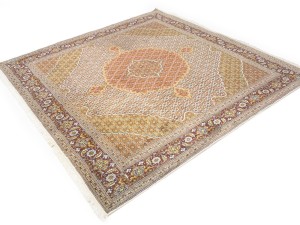 Cream Floral Geometric 8X8 Tabriz Fish Mahi Oriental Rug