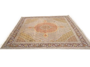 Cream Floral Geometric 8X8 Tabriz Fish Mahi Oriental Rug