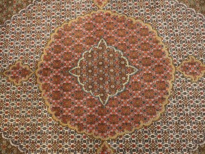 Cream Floral Geometric 8X8 Tabriz Fish Mahi Oriental Rug