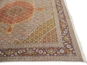 Cream Floral Geometric 8X8 Tabriz Fish Mahi Oriental Rug