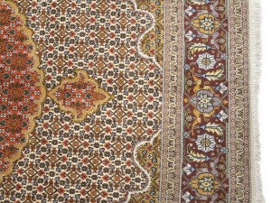 Cream Floral Geometric 8X8 Tabriz Fish Mahi Oriental Rug