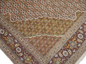 Cream Floral Geometric 8X8 Tabriz Fish Mahi Oriental Rug