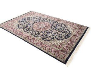 Purple-navy Floral 6X9 Indo-Kashan Oriental Rug