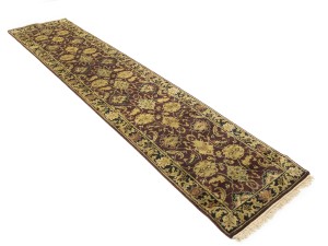 Burgundy Floral Classic 2'7X12 Agra Jaipur Oriental Runner Rug