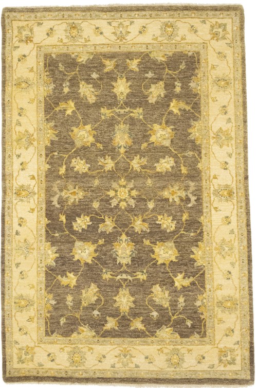 Dark Brown Floral 4X6 Peshawar Pakistan Oriental Rug