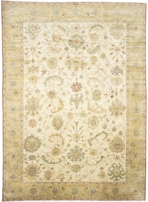 Cream Floral Oushak 12'6X17 Turkish Oriental Rug