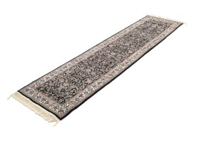 Charcoal Floral Tribal 2'6X9'9 Indo-Kashan Oriental Runner Rug
