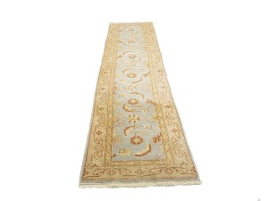 Light Blue Floral Oushak 3X12 Turkish Oriental Runner Rug