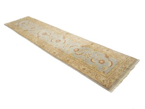 Light Blue Floral Oushak 3X12 Turkish Oriental Runner Rug