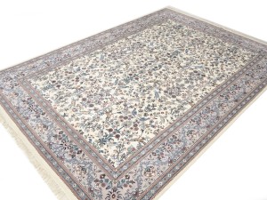Cream Floral 10X14 Indo-Kashan Oriental Rug