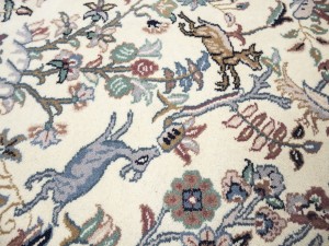 Cream Floral 10X14 Indo-Kashan Oriental Rug