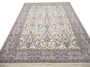 Cream Floral 10X14 Indo-Kashan Oriental Rug