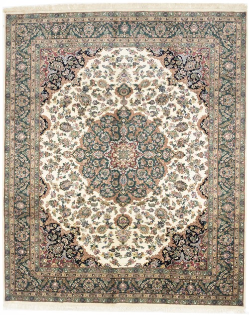 Cream Floral 8X10 Indo-Kashan Oriental Rug