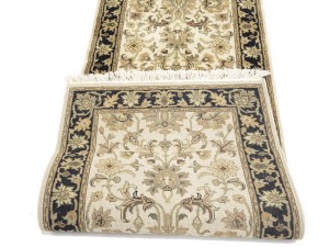 Cream Floral Classic 2'7X12 Agra Jaipur Oriental Runner Rug