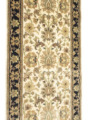 Cream Floral Classic 2'7X12 Agra Jaipur Oriental Runner Rug