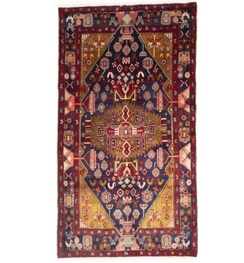 Vintage Purple-navy Floral Tribal 4'4X8 Hamedan Persian Rug