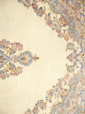 Semi Antique Cream Traditional Floral 9X17 Kerman Persian Rug