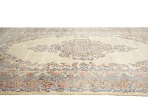 Semi Antique Cream Traditional Floral 9X17 Kerman Persian Rug