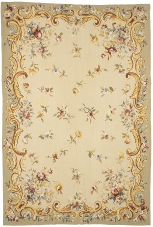 Beige Floral Aubusson 6X9 Needlepoint Oriental Rug