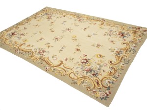 Beige Floral Aubusson 6X9 Needlepoint Oriental Rug