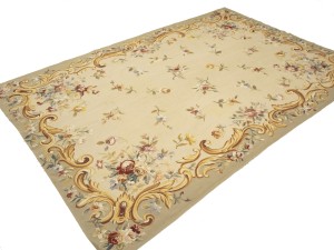 Beige Floral Aubusson 6X9 Needlepoint Oriental Rug
