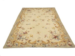 Beige Floral Aubusson 6X9 Needlepoint Oriental Rug