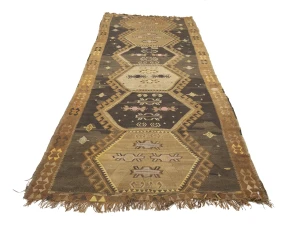 Dark Brown Vintage Tribal 4'8 x 12'4 Kelim Runner Rug