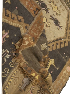 Dark Brown Vintage Tribal 4'8 x 12'4 Kelim Runner Rug