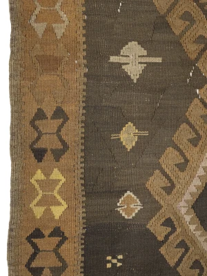 Dark Brown Vintage Tribal 4'8 x 12'4 Kelim Runner Rug