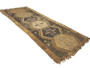 Dark Brown Vintage Tribal 4'8 x 12'4 Kelim Runner Rug