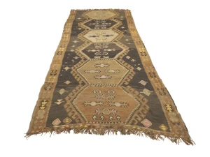 Dark Brown Vintage Tribal 4'8 x 12'4 Kelim Runner Rug