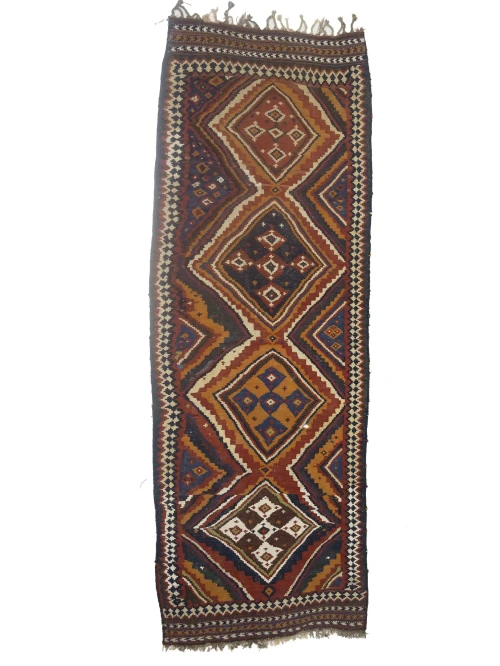 Red Vintage Tribal 4'3 x 12'5 Kelim Runner Rug