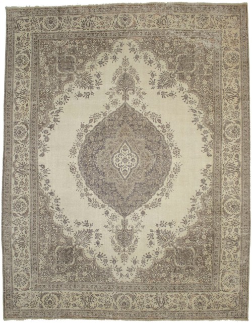 Traditional Floral Distressed 10X13 Muted Tabriz Persian Rug