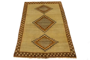 Vintage Tribal Beige 3'6X5'3 Gabbeh Lori Persian Rug
