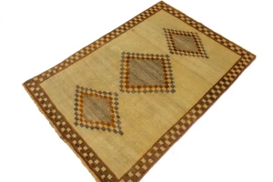 Vintage Tribal Beige 3'6X5'3 Gabbeh Lori Persian Rug
