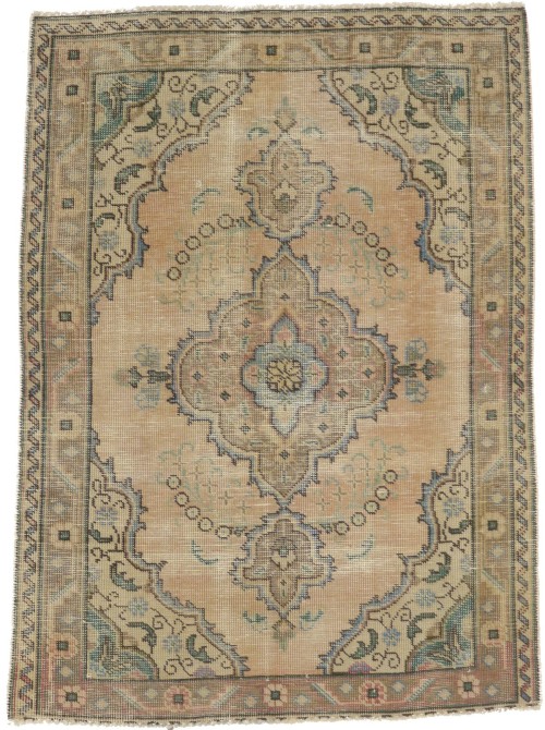 Antique Peach Beige Traditional 3'5X4'6 Tabriz Persian Rug