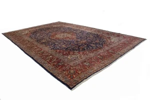 Vintage Purple-navy Traditional 10X15 Kashan Persian Rug