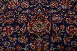 Vintage Purple-navy Traditional 10X15 Kashan Persian Rug