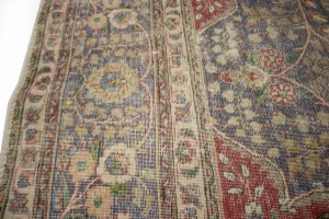 Distressed Purple-navy Antique Floral 9'7X12'6 Tabriz Persian Rug