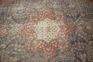 Distressed Purple-navy Antique Floral 9'7X12'6 Tabriz Persian Rug