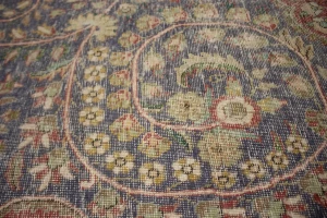 Distressed Purple-navy Antique Floral 9'7X12'6 Tabriz Persian Rug