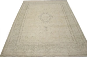 Muted Cream/Beige Antique Traditional 9'5X12'2 Kerman Persian Rug